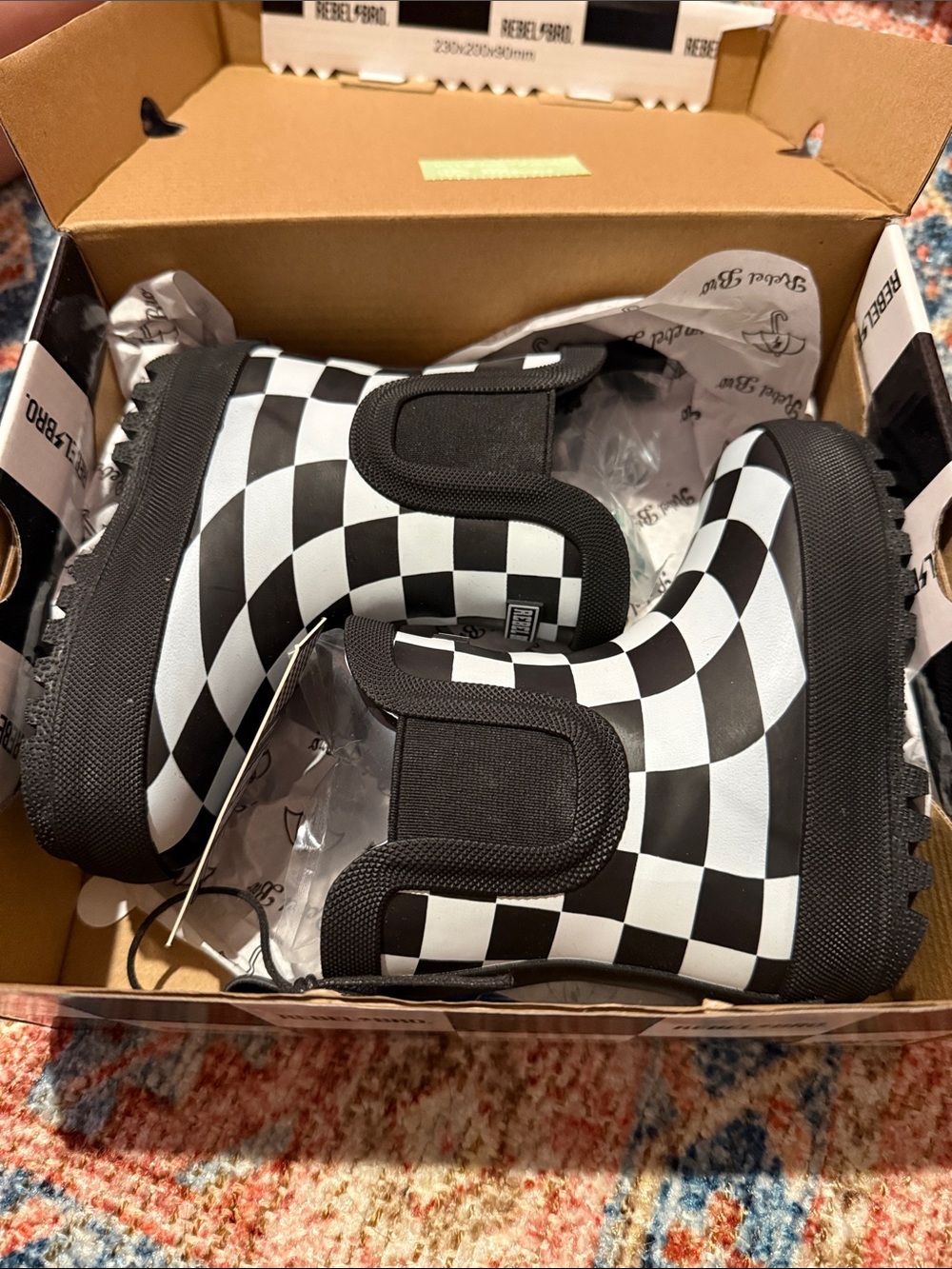 Kids Black & White Checkered Rain Boot